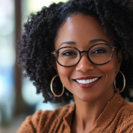 A female manager wearing glasses who shows resilience as a leader