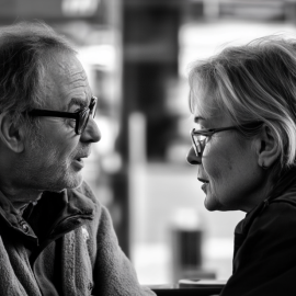 Two older people having a serious talk and showing how to have effective conversations
