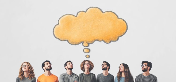 Intersubjective Reality: Yuval Noah Harari on Collective Belief A group of people with one shared thought bubble over their heads illustrates intersubjective reality