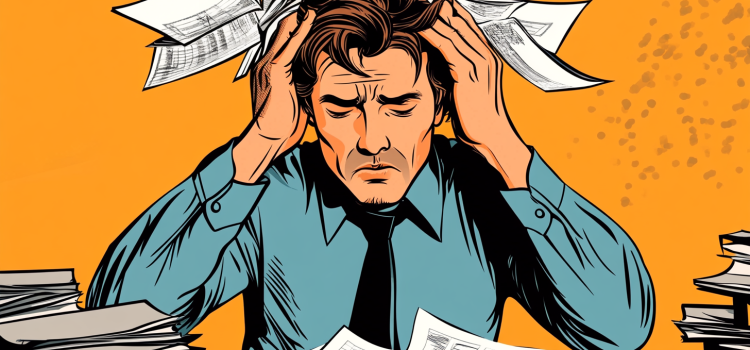 The Trap of Being Overworked at Work (Devon Price) A stressed man who is being overworked at work