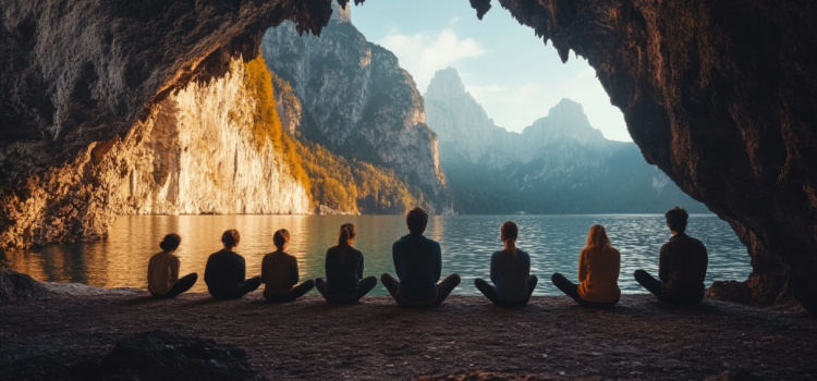 2025 Travel Trends Reveal Big Shifts in the Industry A group of people sitting in a cave by the ocean representing the new 2025 travel trends