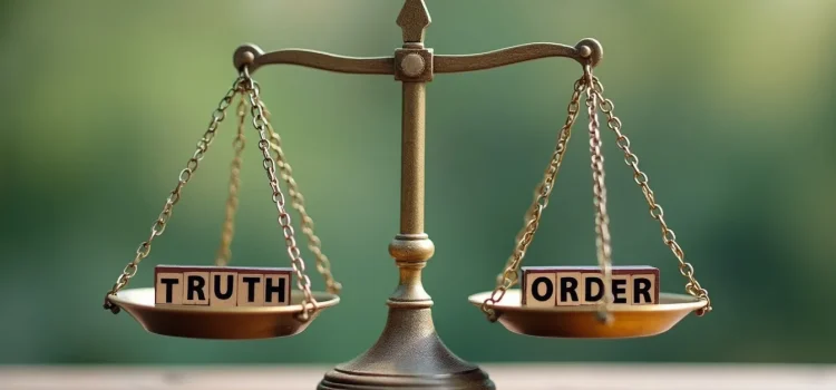 Controlling the Flow of Information in Society: Truth vs. Order A scale with "TRUTH" on one side and "ORDER" on the other illustrates the implications of controlling the flow of information