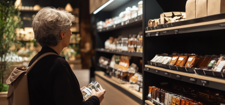 The Top 2 Consumer Buying Motives (Gap Selling) A woman looking at a shelf of products at the store, representing consumer buying motives