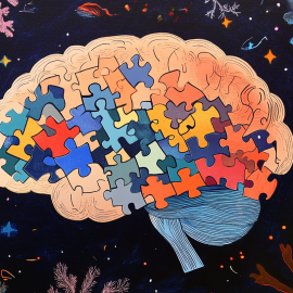 An illustration of a jigsaw puzzle inside a brain illustrates memory distortion