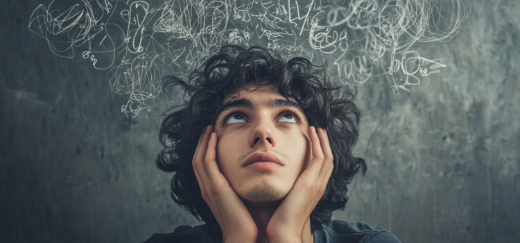 What Is the Hard Problem? Why Consciousness Is Tricky A man looking up with blackboard scribbles behind him illustrates the question, "What is the hard problem of consciousness?"