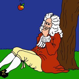 A cartoon depiction of Isaac Newton under the apple tree illustrates examples of insights