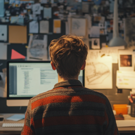 A man looking a wall of work and wondering how to automate tasks