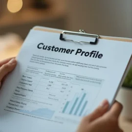 A woman's hands holding a document titled "Customer Profile" illustrates the importance of identifying profitable customers