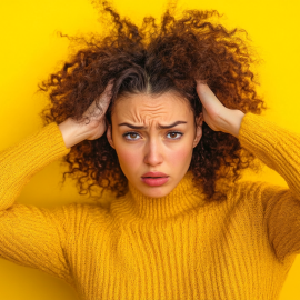 A woman holding her head from the internal distractions