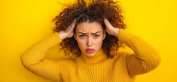 What Are Internal Distractions? Your Mind’s Fallacies A woman holding her head from the internal distractions