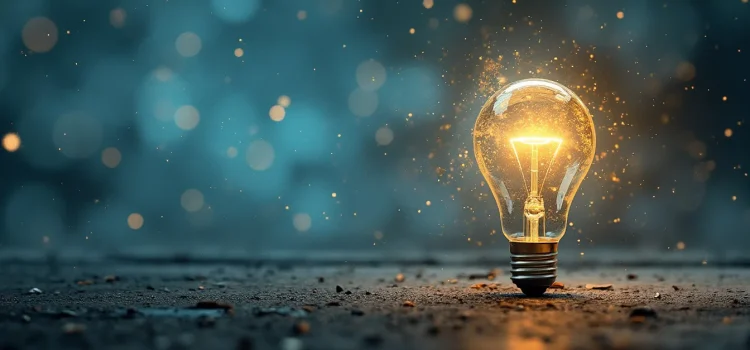 How to Turn Ideas Into Reality: Why You Can’t “Do” an Idea A upright light bulb resting on the floor with sparkles around it illustrates how to turn ideas into reality