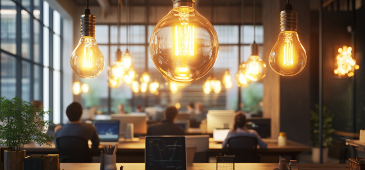 Organizational Insight: How to Create an Environment for Innovation Many lightbulbs in an open workspace illustrates organizational insight