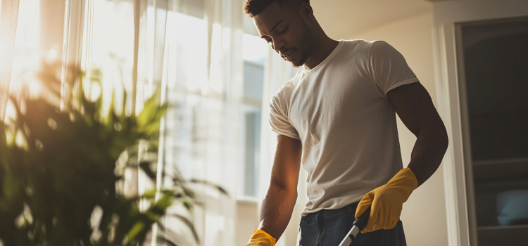 What Does Being Productive Mean? Michael Hyatt’s Definition Un hombre demuestra lo que significa ser productivo limpiando su casa