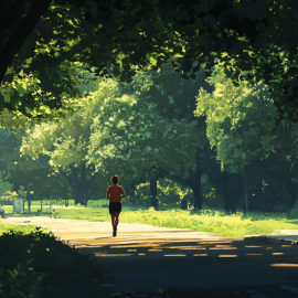 A person running in a wooded park, a natural anti-aging strategy