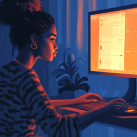 A woman scrolling on her computer, showing how social media affects attention span
