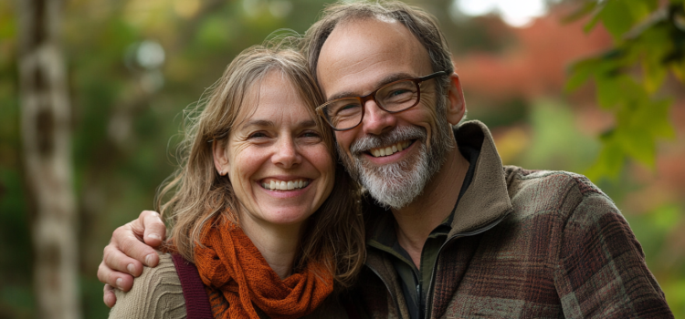 How to Be Successful in Love: The Math of “Happy Ever After” Una sonriente pareja de mediana edad (un hombre con el brazo alrededor de una mujer) ilustra cómo tener éxito en el amor