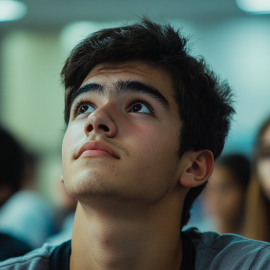 A student showing one of the four types of attention in psychology in a classroom