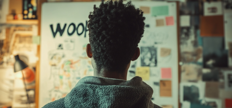 Gabriele Oettingen’s WOOP: Wish, Outcome, Obstacle, Plan A man, seen from behind, looking at a whiteboard that says "WOOP" illustrates Wish, Outcome, Obstacle, Plan