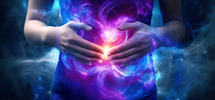 A person holding their hands over their stomach, representing improving your digestive system