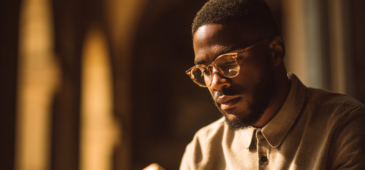 Lighter by Yung Pueblo: Book Overview & Takeaways A man with glasses reading a book