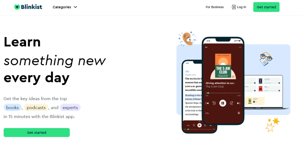 The Blinkist home screen
