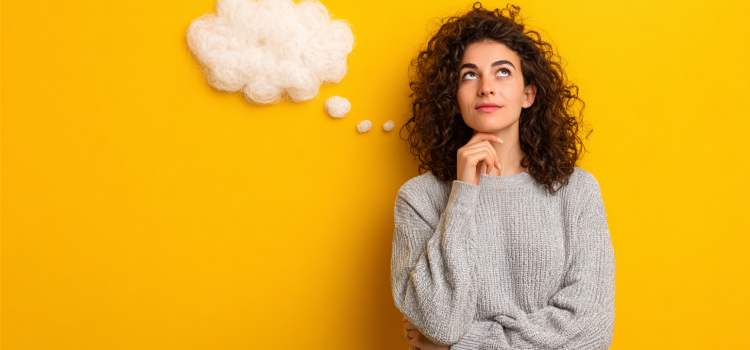 Quantum Accountability: Overview (Kelly & Kevin Kramer) A woman pondering with a thought bubble in front of a yellow background