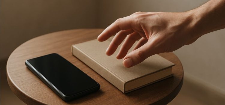 Good Habits, Bad Habits by Wendy Wood: Book Overview A hand reaching for a phone or a book, trying to kick their bad habits for good habits