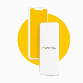 A cell phone with the Shortform logo displayed on it