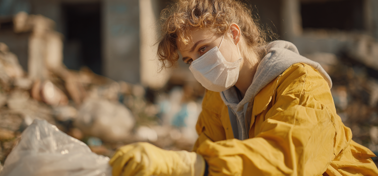 A woman doing volunteer work by cleaning up trash