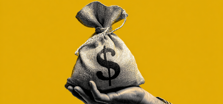 100 Baggers by Christopher W. Mayer: Book Overview A hand holding a bag of money that has a dollar sign on it