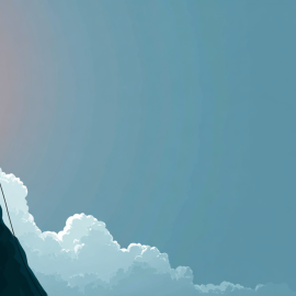 The silhouette of a person hiking to the peak of a mountain