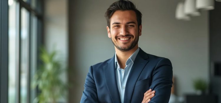 CEO Excellence by McKinsey & Co.: 6 Mindsets of the Best CEOs A smiling professional man in a suit jacket and dress shirt crossing his arms in an office illustrates CEO excellence