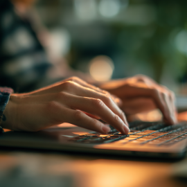 A person typing on a laptop keyboard