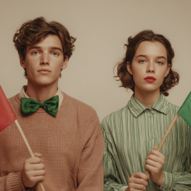 Red Flags, Green Flags by Ali Fenwick: Overview & Dating Tips A woman holding a green flag and a man holding a red flag