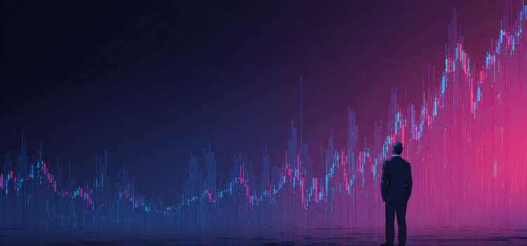 An investor looking at a giant stock graph