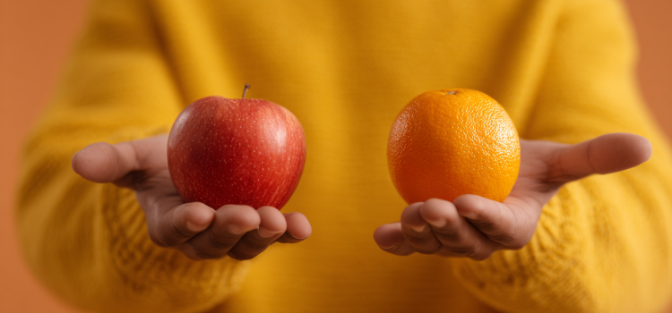 The Art of Uncertainty by David Spiegelhalter: Overview An uncertain person struggling between an apple and orange