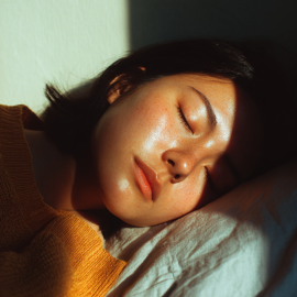 A woman sleeping in a bed