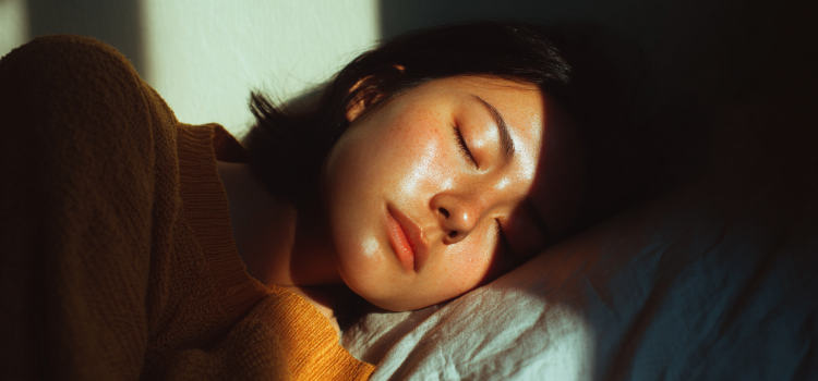 A woman sleeping in a bed
