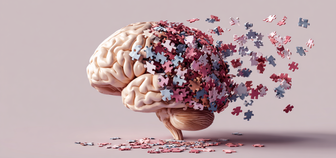 Puzzle pieces breaking away from a human brain, representing ADHD