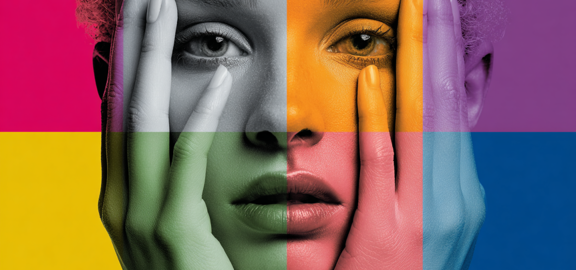 An emotionally intelligent woman filtered by several colors