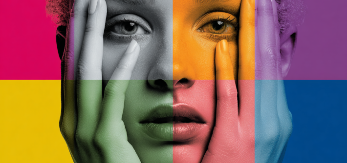 An emotionally intelligent woman filtered by several colors