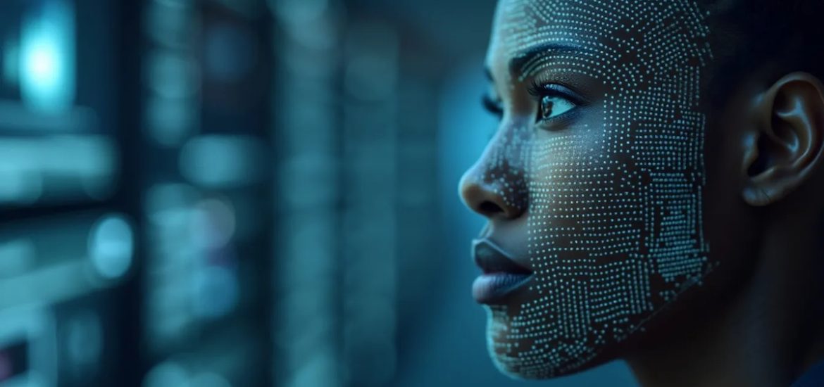 A black woman using facial recognition technology illustrates what the New Jim Code is