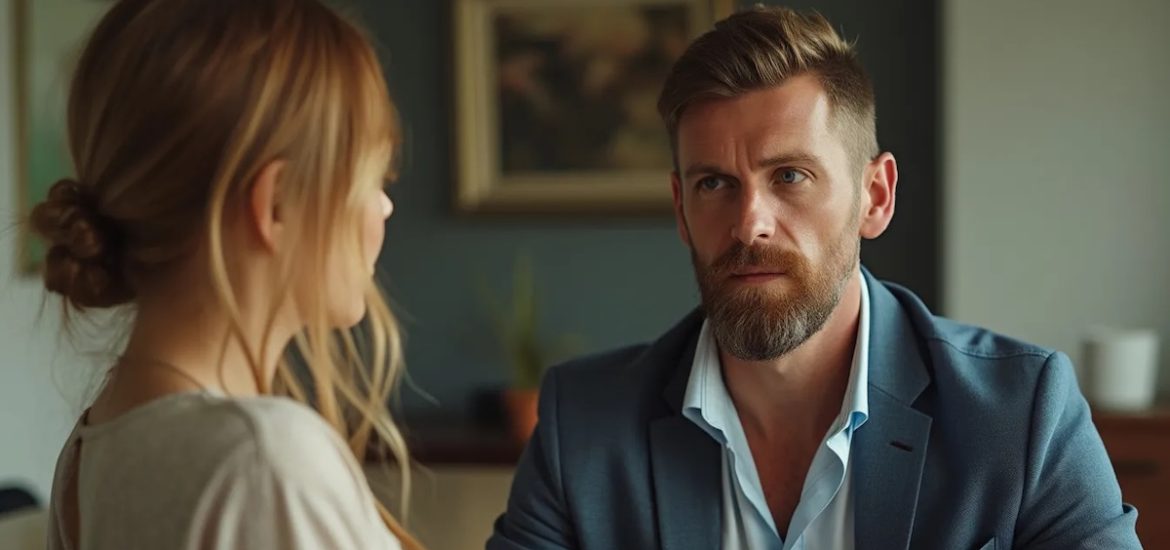 A woman and man looking at each other with serious expressions illustrate how to prepare for a difficult conversation