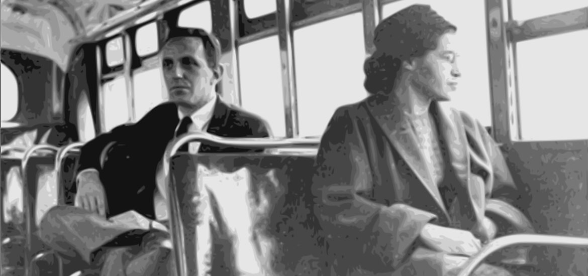 Rosa Parks sitting near the front of a bus illustrates the importance of courage