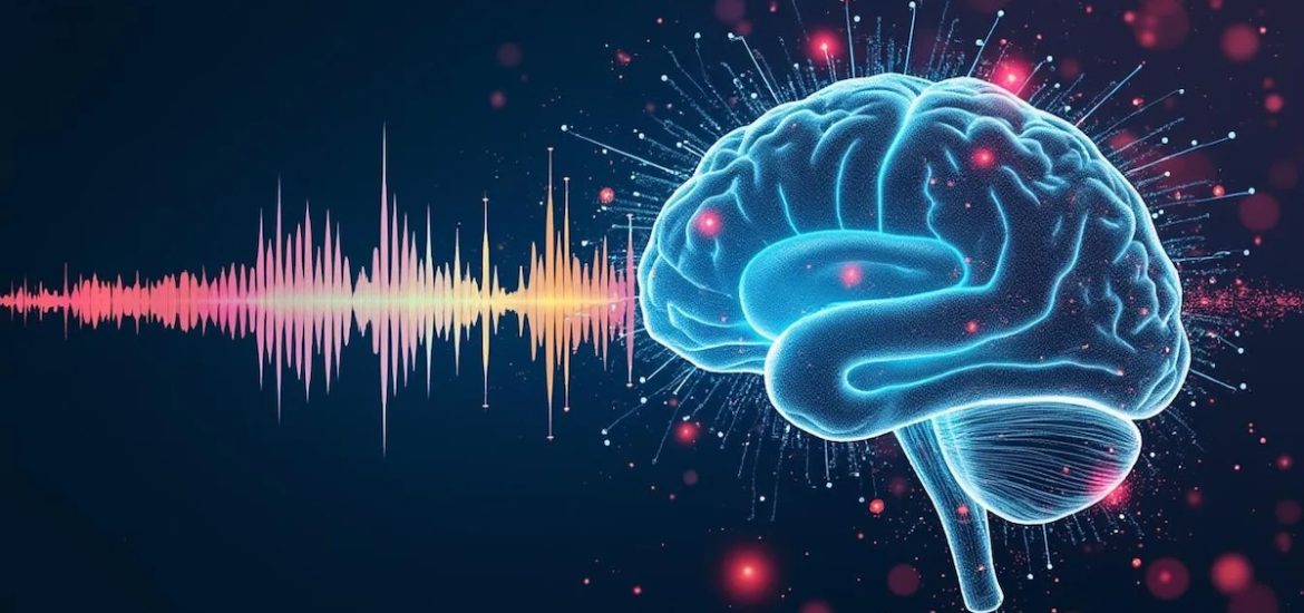 An artistic depiction of sound waves and a brain illustrates hierarchical hidden Markov models (HHMMs)