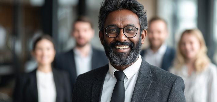 A man in a suit trying to learn how to be a better leader