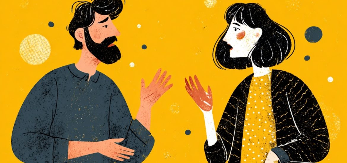 A sketch of a man and woman talking illustrates how to have healthy arguments