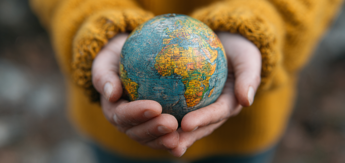 A person holding a globe in their hands to make the world a better place