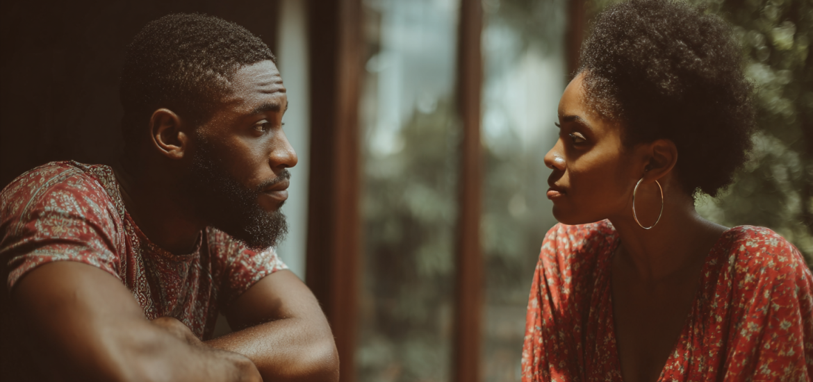 A couple setting healthy boundaries during a serious conversation