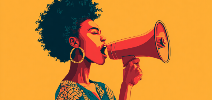 A woman speaking up for what's right in a megaphone